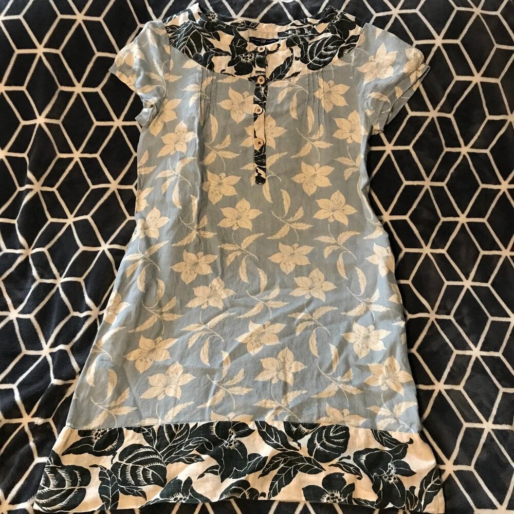 Vintage Gap Floral Linen short sleeve A-Line Dress Size 10 _ drs008